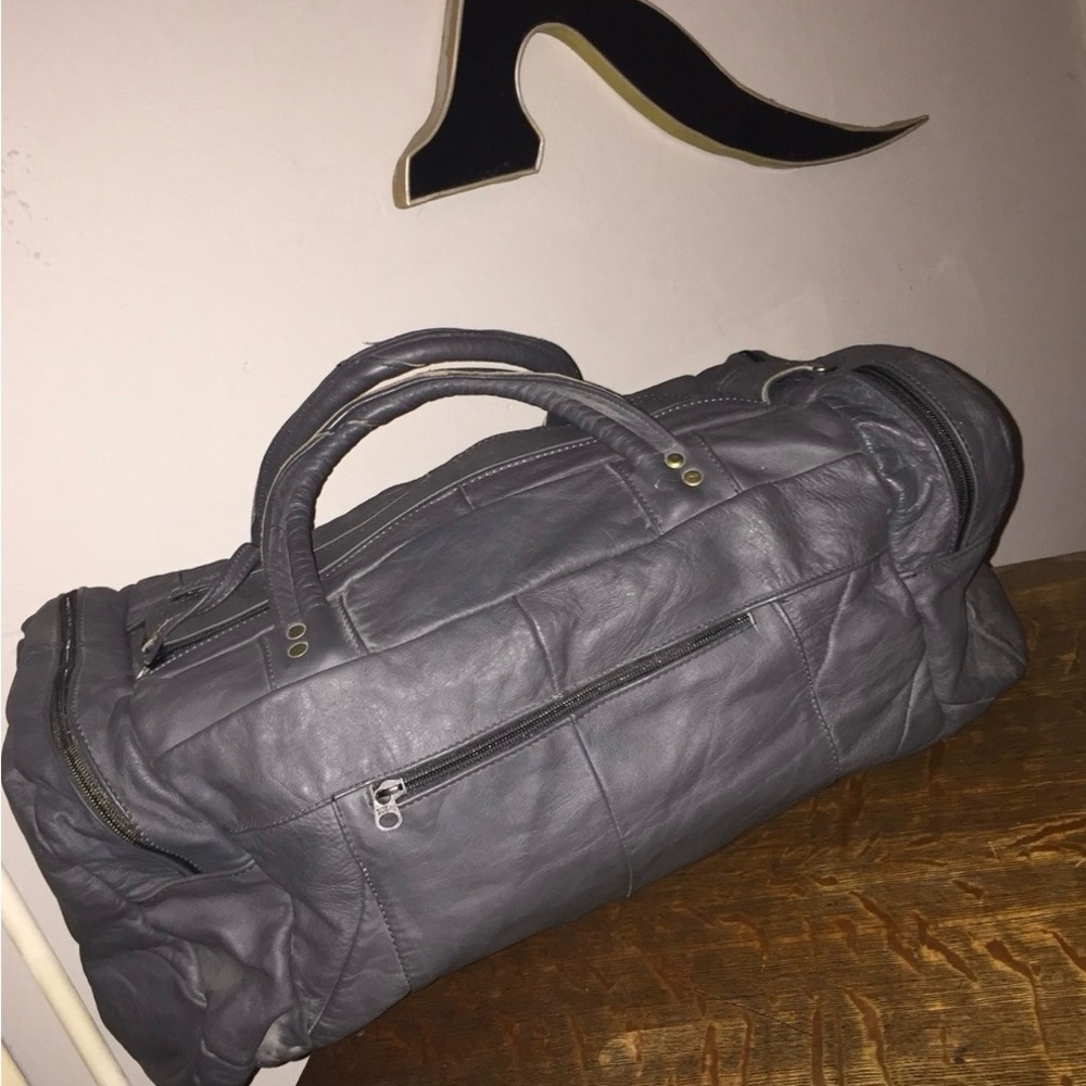 Vintage gray patchwork leather overnight bag